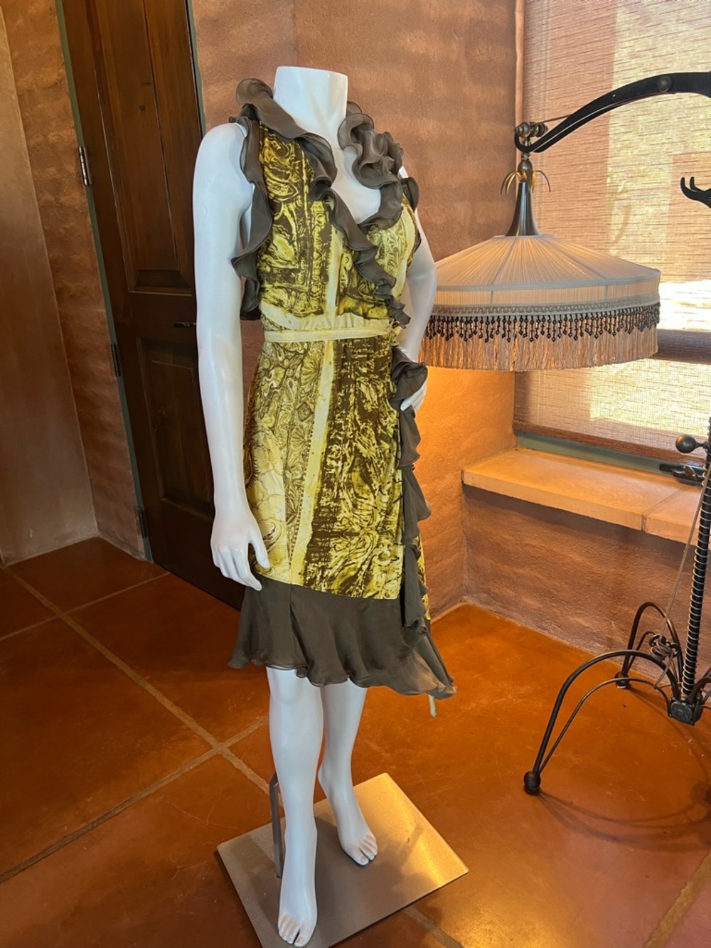 Jean Paul Gaultier Yellow and Brown Ruffle-Trim Mini Dress vintage